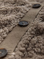 Chocolate Mocha Brown Fluffy Borg Cable Button Through Cardigan Fleece - Image 8 of 9