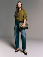 Olive Green Fluffy Soft Borg Cable Long Sleeve Crew Neck Sweatshirt - Image 2 of 7