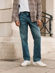 Blue Straight Fit Signature Brushed Cosy Denim Jeans With Wool - Image 1 of 9