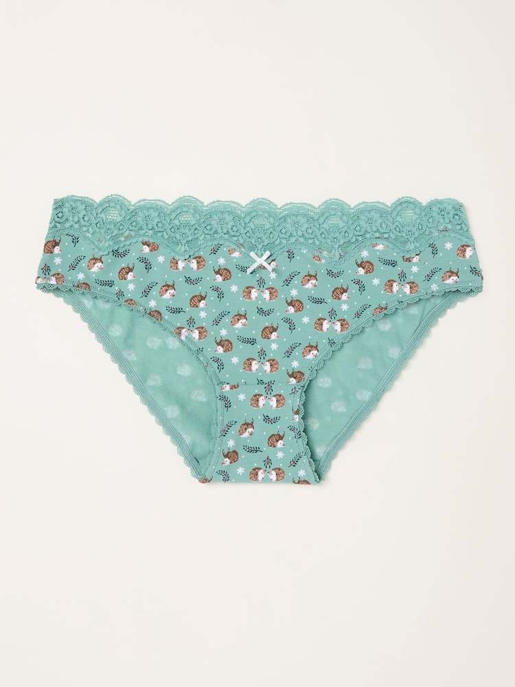 FatFace Green Haze Festive Hedgehog Classic Knickers - Image 1 of 2