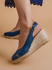 Jones Bootmaker Blue Raquelle Leather Heeled Espadrilles - Image 1 of 7