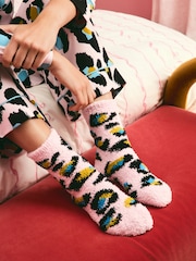 Rosa/azul - Eleanor Bowmer Pink Leopard Cosy Socks 2 Pack - Imagen 1 de 8