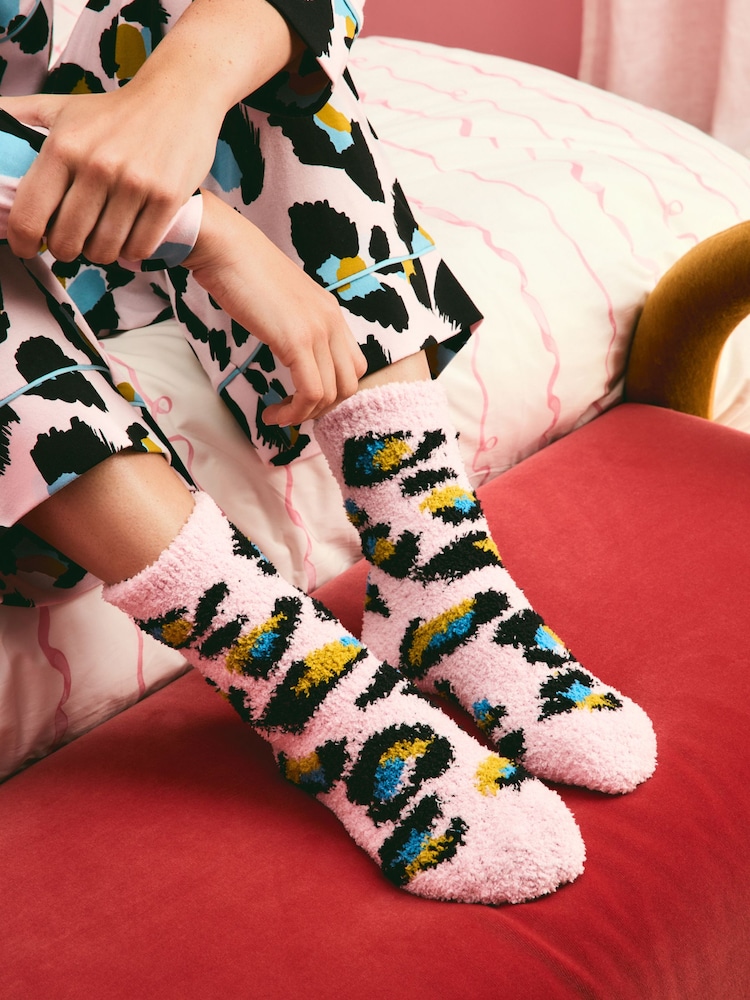 Rosa/azul - Eleanor Bowmer Pink Leopard Cosy Socks 2 Pack - Imagen 1 de 8