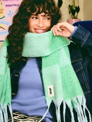 Eleanor Bowmer Blue and Green Check Scarf - Image 1 of 7