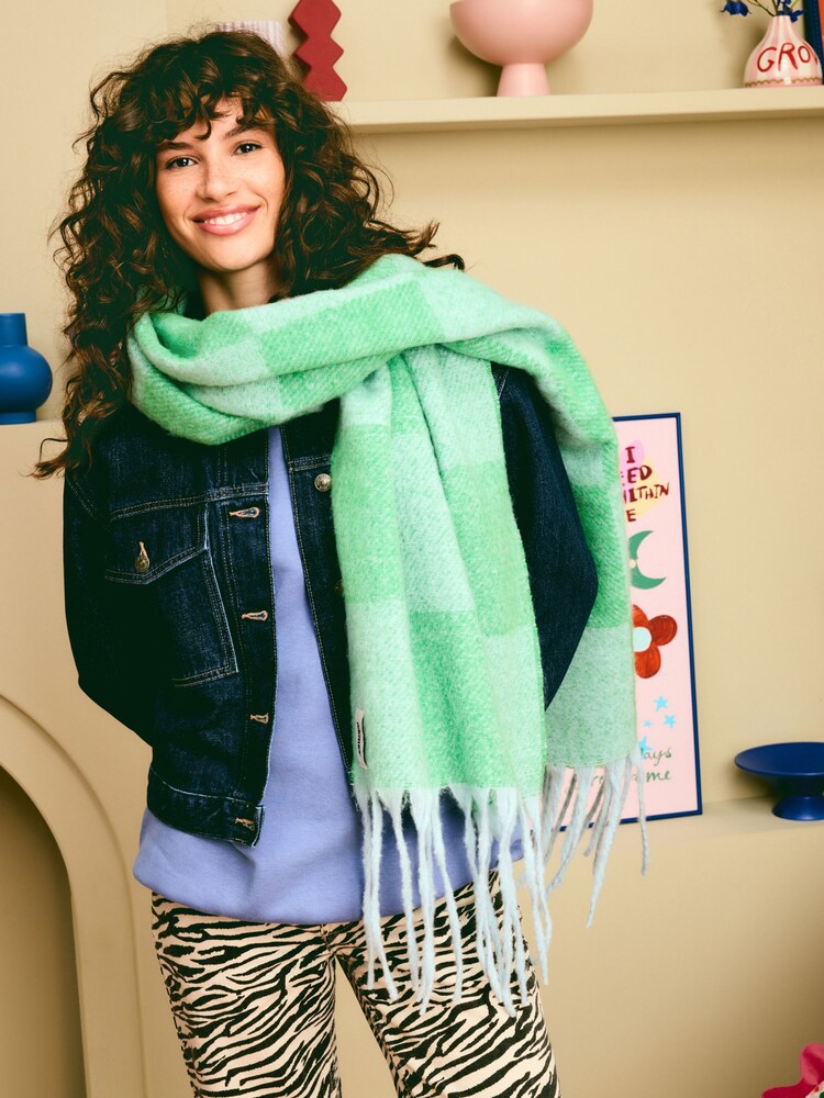 Eleanor Bowmer Blue and Green Check Scarf - Image 2 of 7