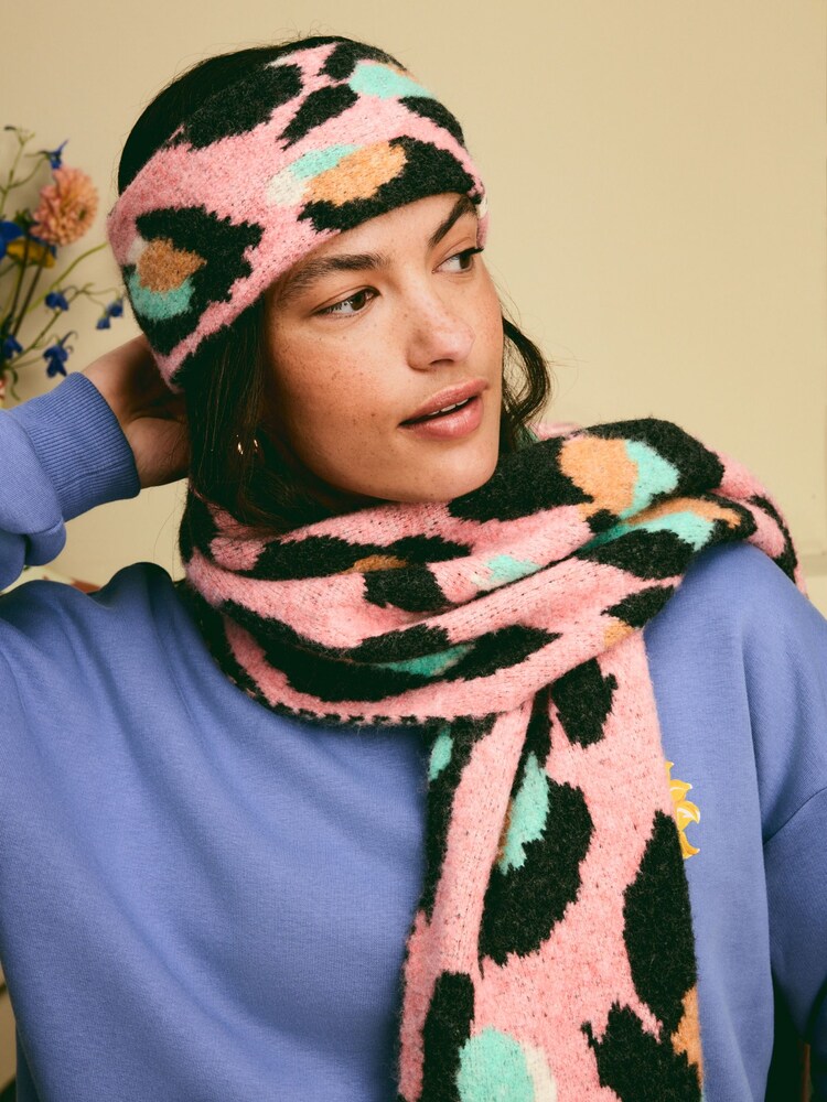 Eleanor Bowmer Pink/Blue Leopard Print Knitted Headband - Image 2 of 3