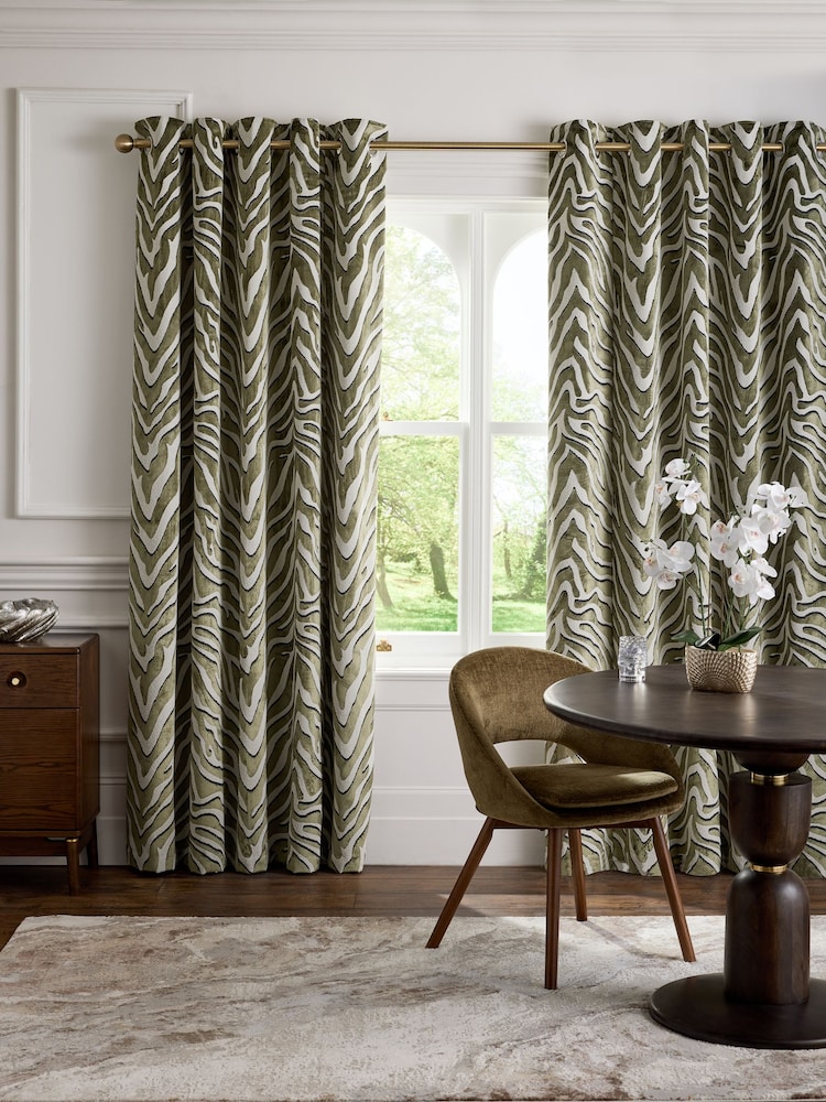 Green Collection Luxe Heavyweight Velvet Animal Print Eyelet Lined Curtains - Image 2 of 5