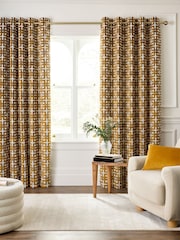 Collection Luxe Heavyweight Velvet Geometric Eyelet Lined Curtains - Изображение 2 из 5