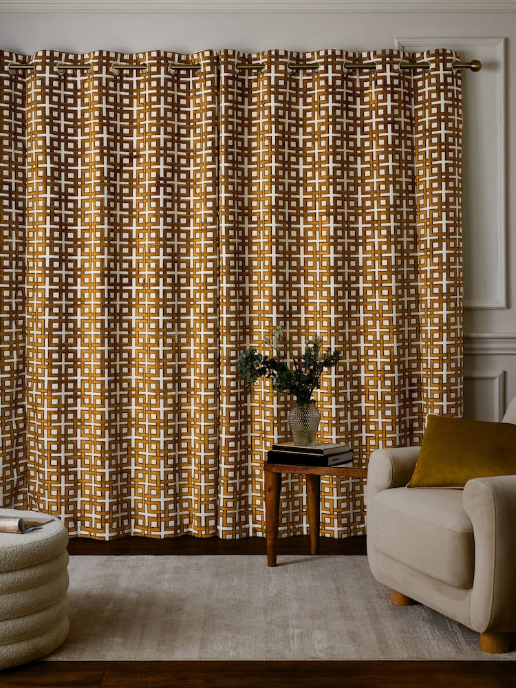 Collection Luxe rideaux doublés à œillets géométriques en velours épais - Image 3 of 5