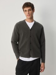 Dark Green Relaxed Fit Cosy Cardigan with Wool - Image 1 of 7
