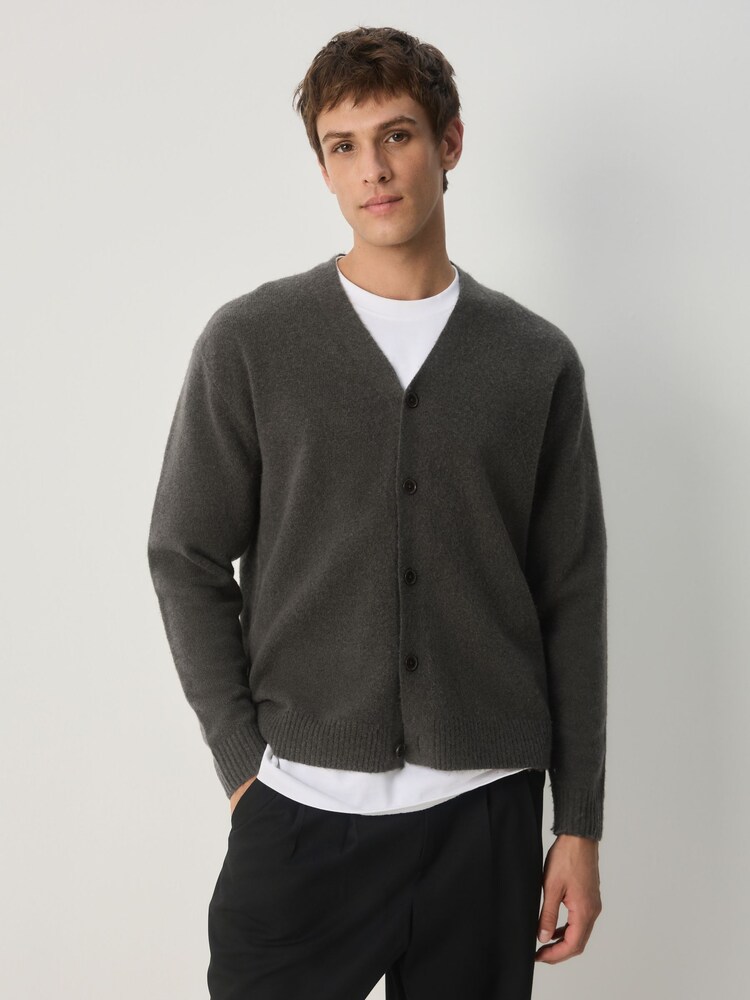 Dark Green Relaxed Fit Cosy Cardigan with Wool - Image 1 of 7