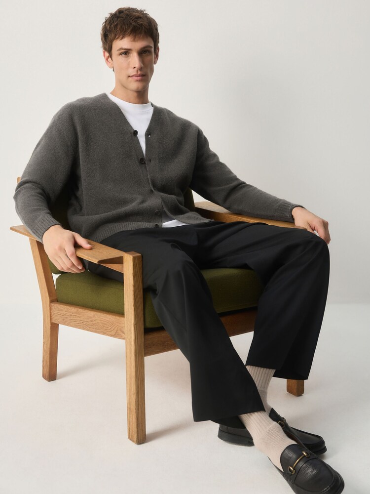 Dark Green Relaxed Fit Cosy Cardigan with Wool - Image 2 of 7