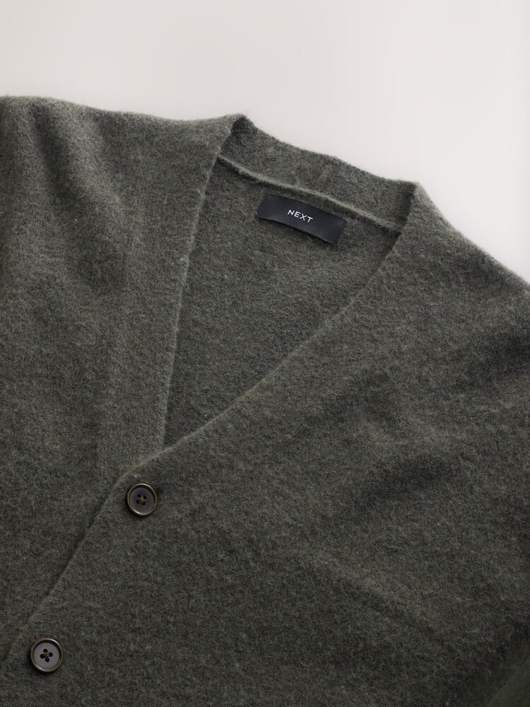 Dark Green Relaxed Fit Cosy Cardigan with Wool - Image 7 of 7