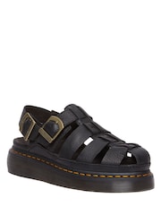 Dr. Martens Black Wrenlie Grizzly Fisherman Leather Sandals - Image 1 of 5