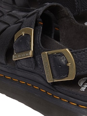 Dr. Martens Black Wrenlie Grizzly Fisherman Leather Sandals - Image 2 of 5