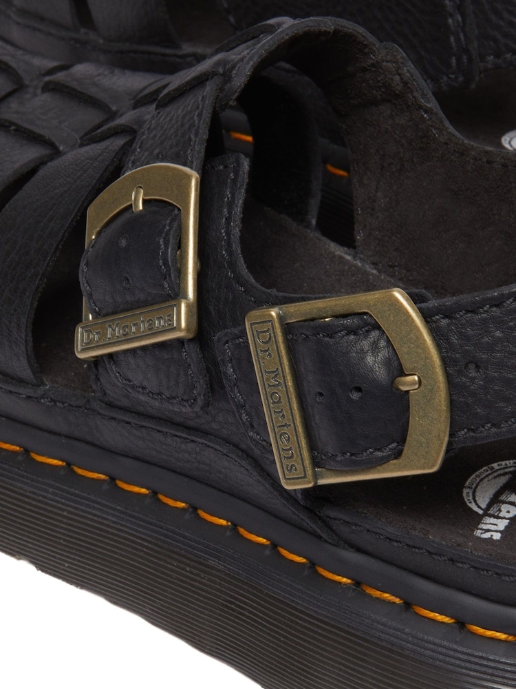 Dr. Martens Black Wrenlie Grizzly Fisherman Leather Sandals - Image 2 of 5