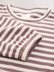 Mocha Brown Stripe Cosy Waffle Long Sleeve Pyjamas - Image 8 of 9
