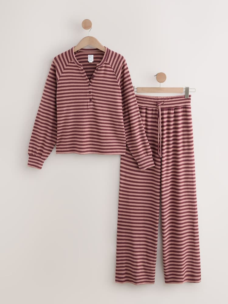 Berry Red Stripe Cosy Long Sleeve Pyjamas - Image 1 of 3