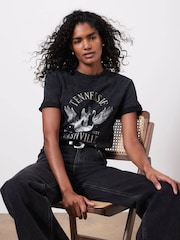 Mint Velvet Grey 100% Cotton Nashville Graphic T-Shirt - Image 1 of 6