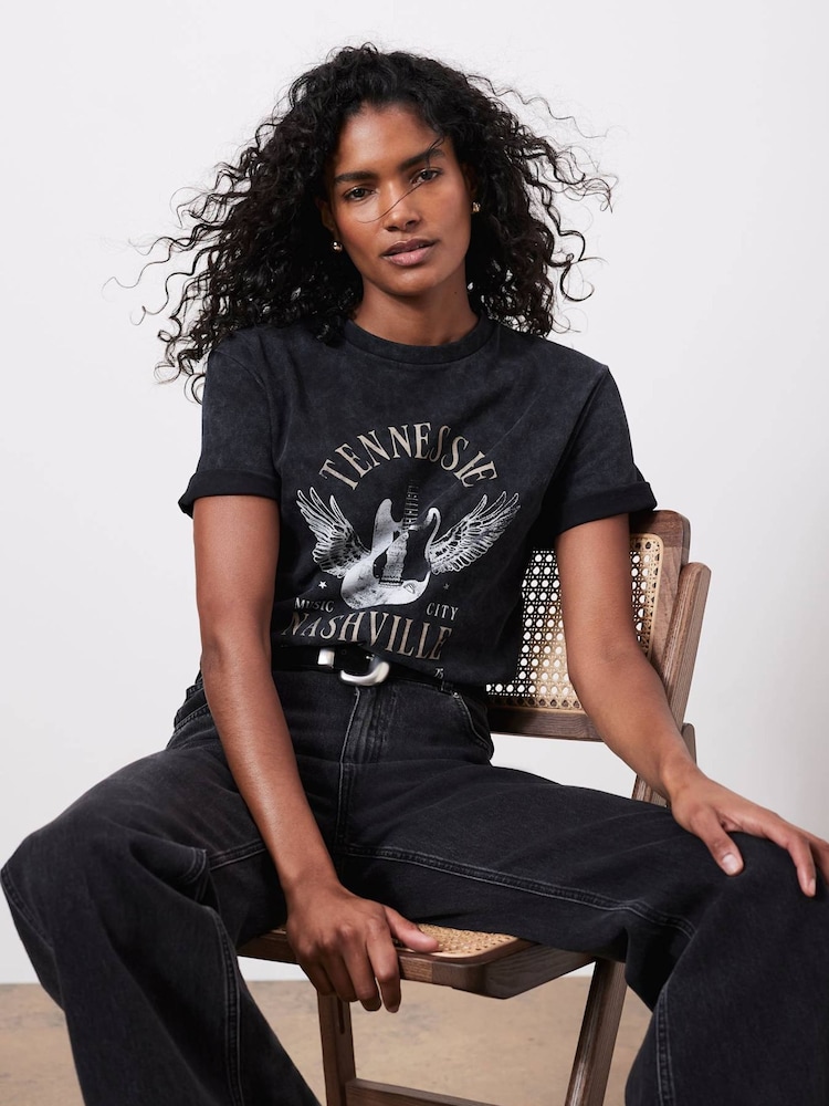 Mint Velvet Grey 100% Cotton Nashville Graphic T-Shirt - Image 1 of 6
