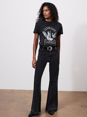 Mint Velvet Grey 100% Cotton Nashville Graphic T-Shirt - Image 2 of 6