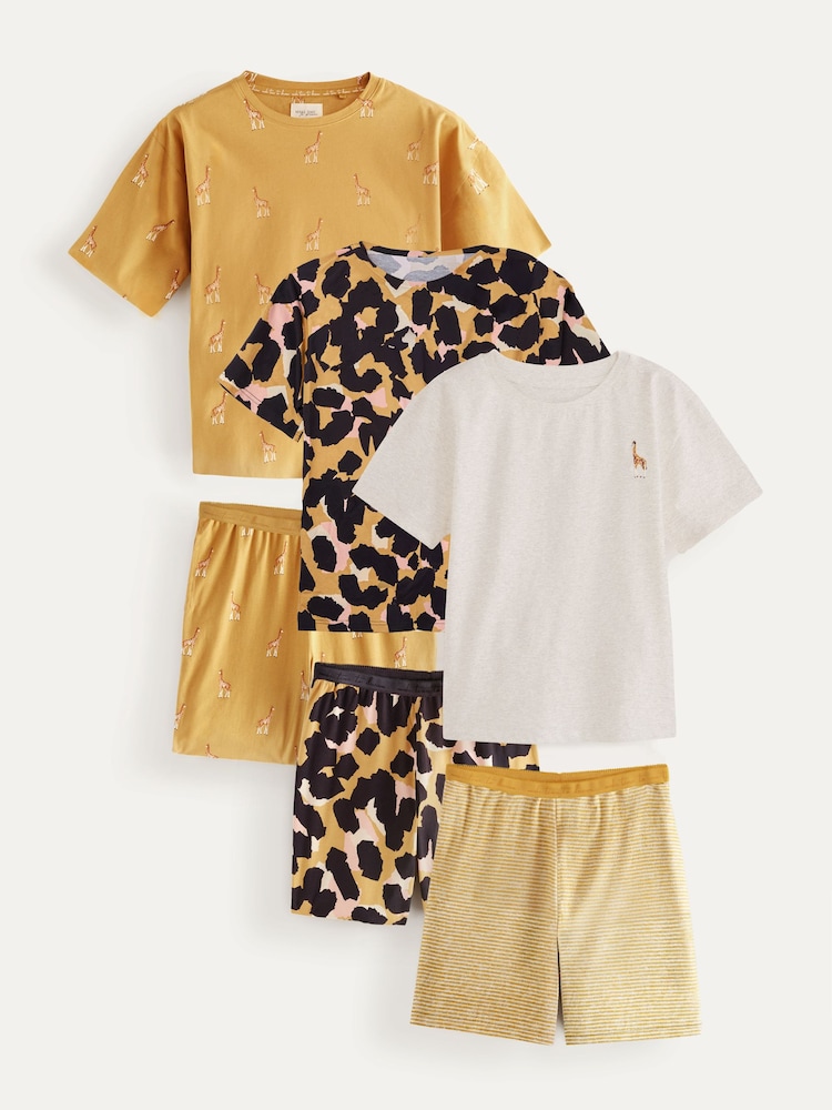 Ochre Giraffe 100% Cotton Short Set Pyjamas 3 Pack - Image 1 of 4