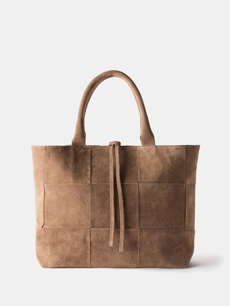 Mint Velvet Brown Suede Woven Tote Bag - Image 1 of 4