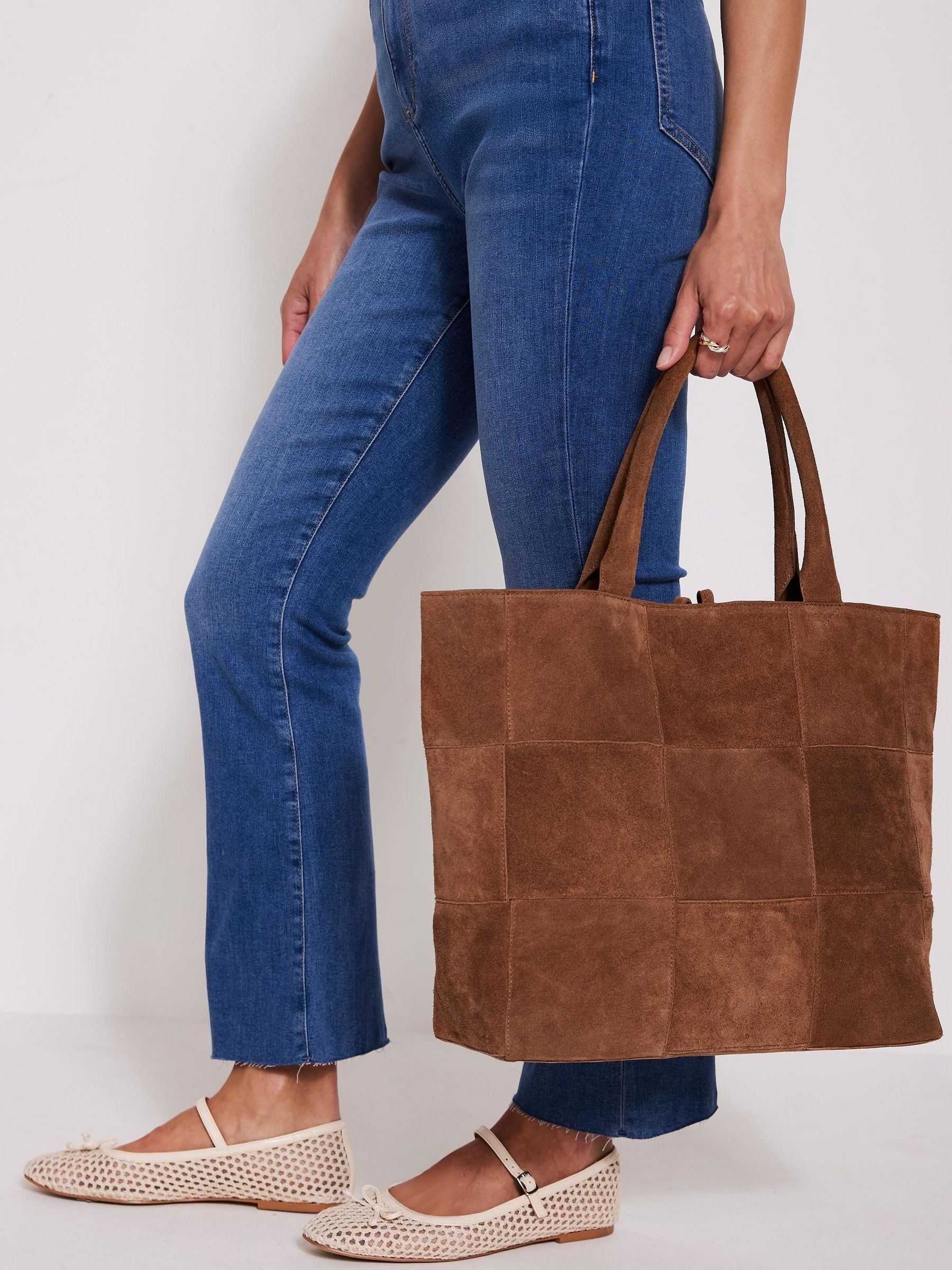 Buy Mint Velvet Brown Suede Woven Tote Bag from Next USA