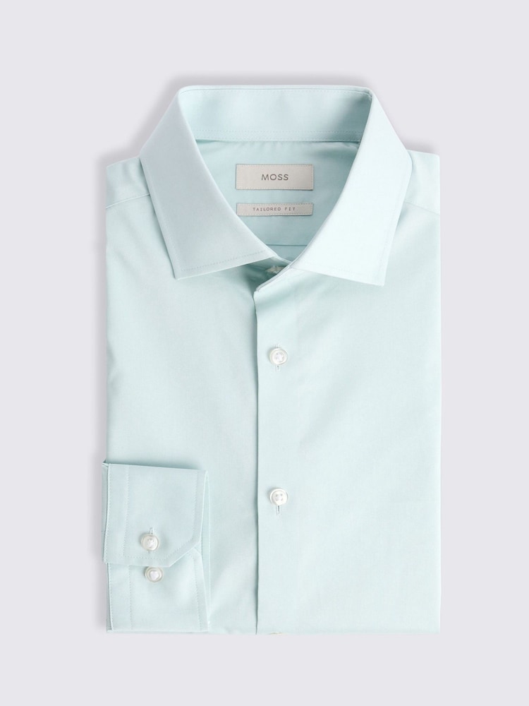 MOSS Blue Tailored Fit Aqua Stretch Shirt - Image 4 of 4
