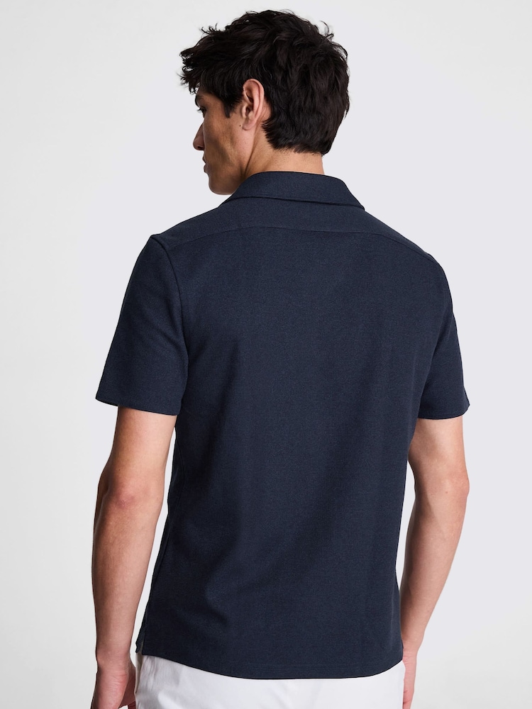 MOSS Blue Knitted Cuban Collar Shirt - Image 2 of 5 MOSS Blue Knitted Cuban Collar Shirt - Image 2 of 5