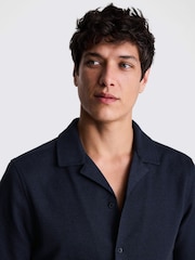 MOSS Blue Knitted Cuban Collar Shirt - Image 4 of 5