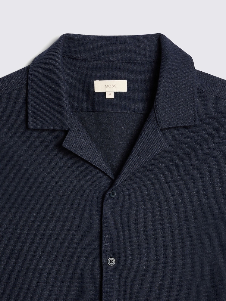 MOSS Blue Knitted Cuban Collar Shirt - Image 5 of 5 MOSS Blue Knitted Cuban Collar Shirt - Image 5 of 5