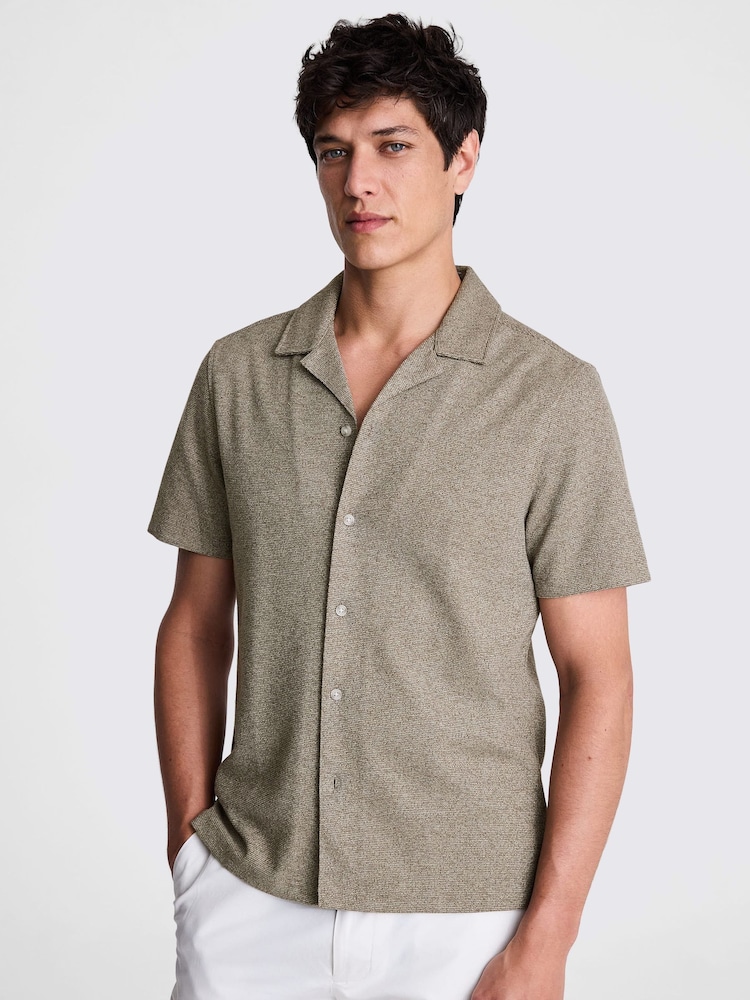 MOSS Natural Knitted Cuban Collar Shirt - Image 1 of 5 MOSS Natural Knitted Cuban Collar Shirt - Image 1 of 5