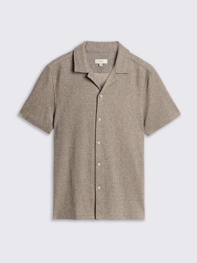 MOSS Natural Knitted Cuban Collar Shirt - Image 5 of 5 MOSS Natural Knitted Cuban Collar Shirt - Image 5 of 5