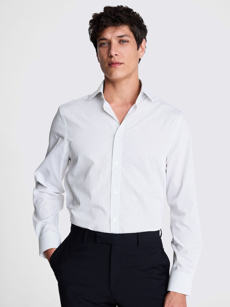 MOSS White Regular Fit Sky Print Contrast Shirt - Image 1 of 4