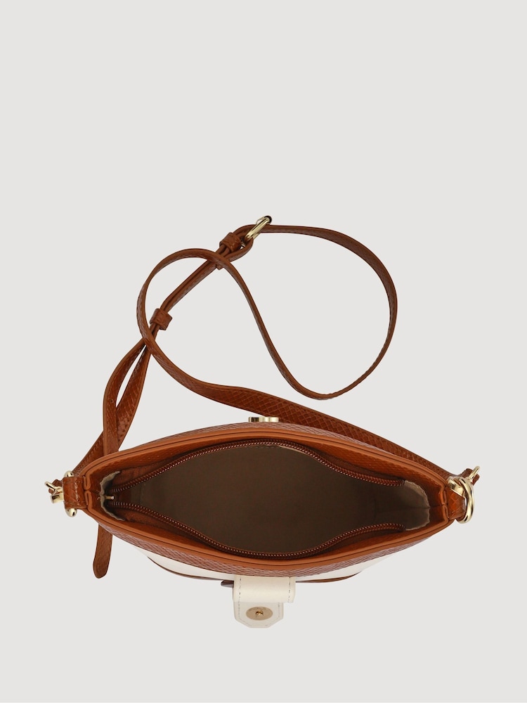 Pavers White-Tan Buckle Fasten Crossbody Bag - Image 3 of 3