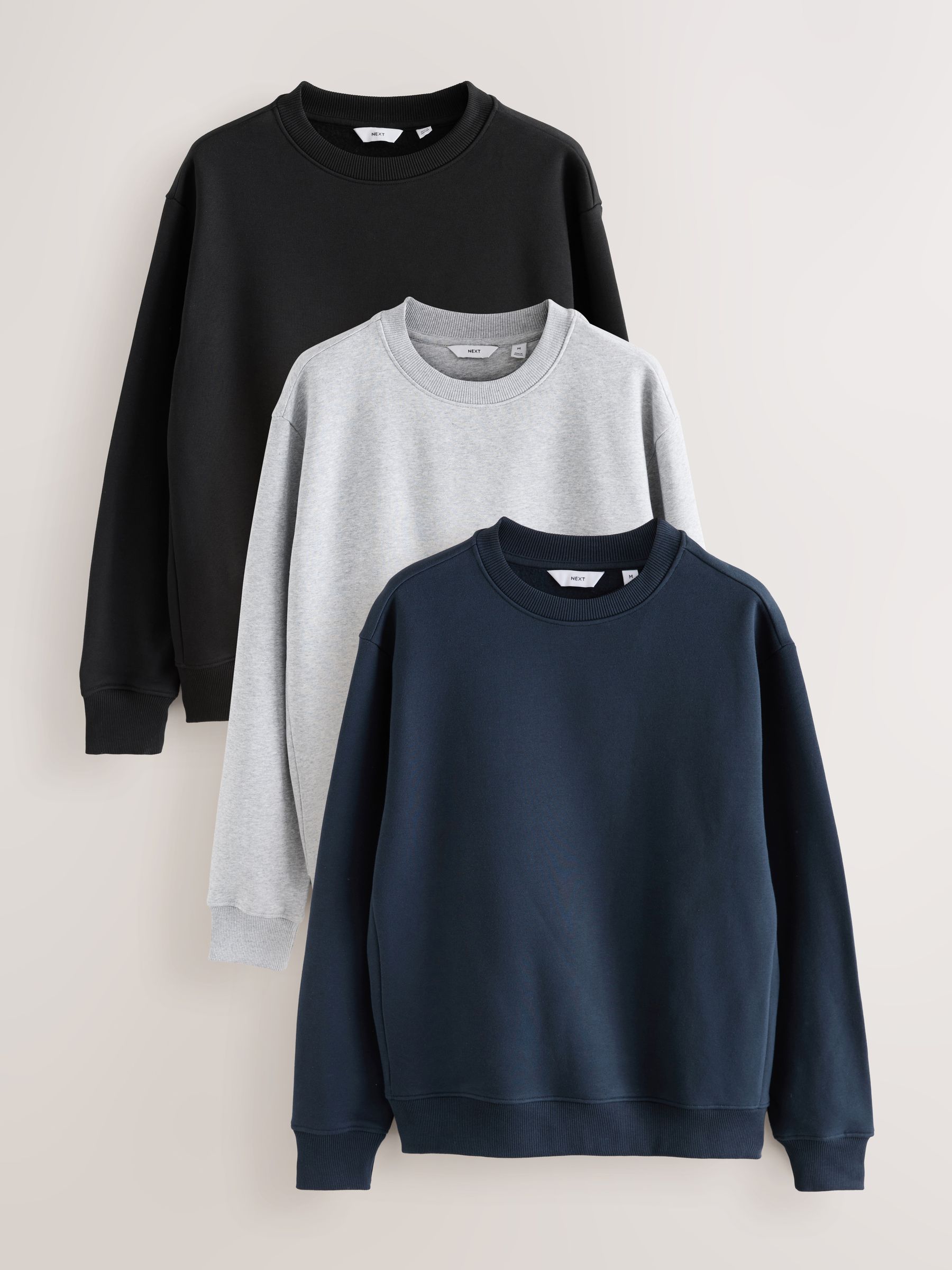 Buy Black/Navy Blue/Grey Marl Heavyweight Cotton Rich Jersey Crew