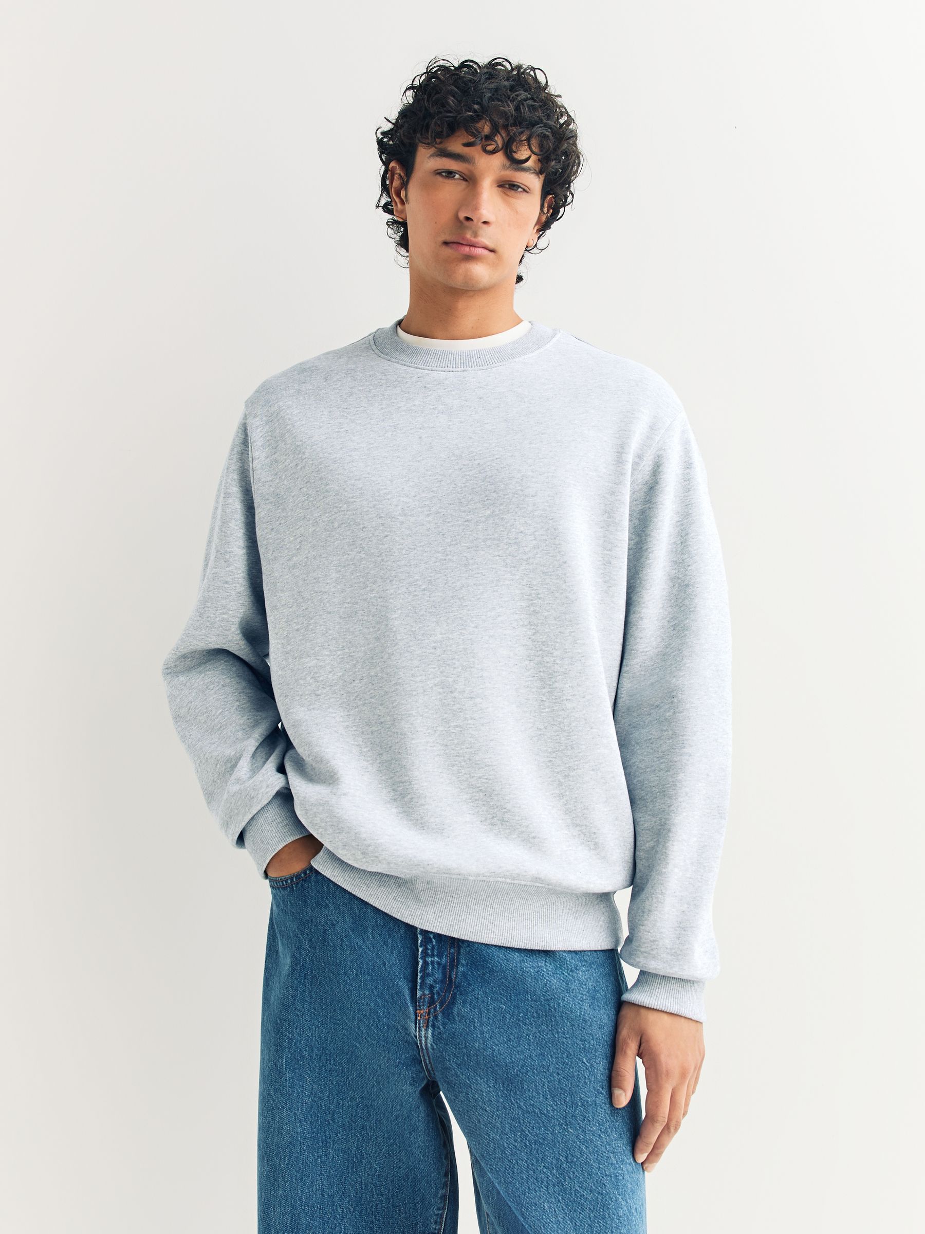 Buy Black/Navy Blue/Grey Marl Heavyweight Cotton Rich Jersey Crew