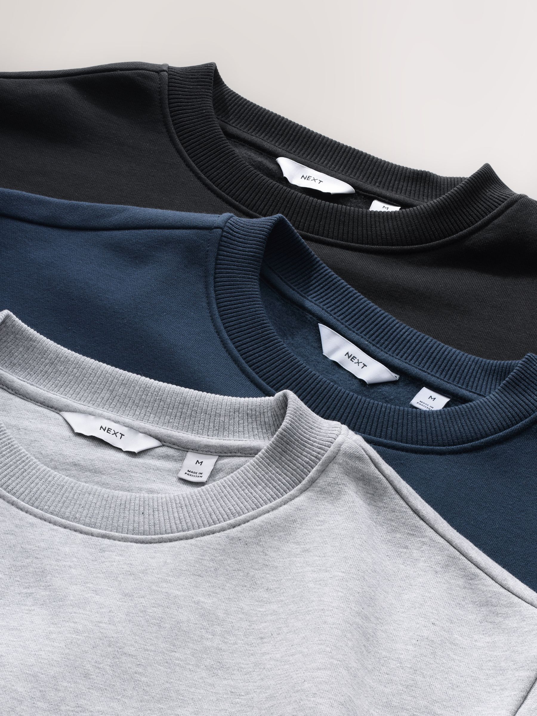 Buy Black/Navy Blue/Grey Marl Heavyweight Cotton Rich Jersey Crew