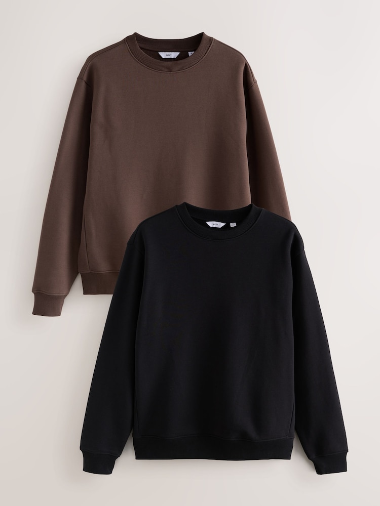 Black/Chocolate Brown Cotton Rich Jersey Crew Sweatshirts 2 Pack - Image 1 of 5