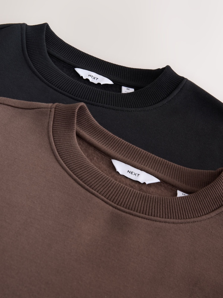 Black/Chocolate Brown Cotton Rich Jersey Crew Sweatshirts 2 Pack - Image 5 of 5