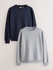 Navy Blue/Green Cotton Rich Jersey Crew Sweatshirts 2 Pack - Image 1 of 5