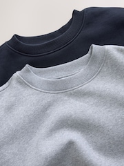 Navy Blue/Green Cotton Rich Jersey Crew Sweatshirts 2 Pack - Image 4 of 5
