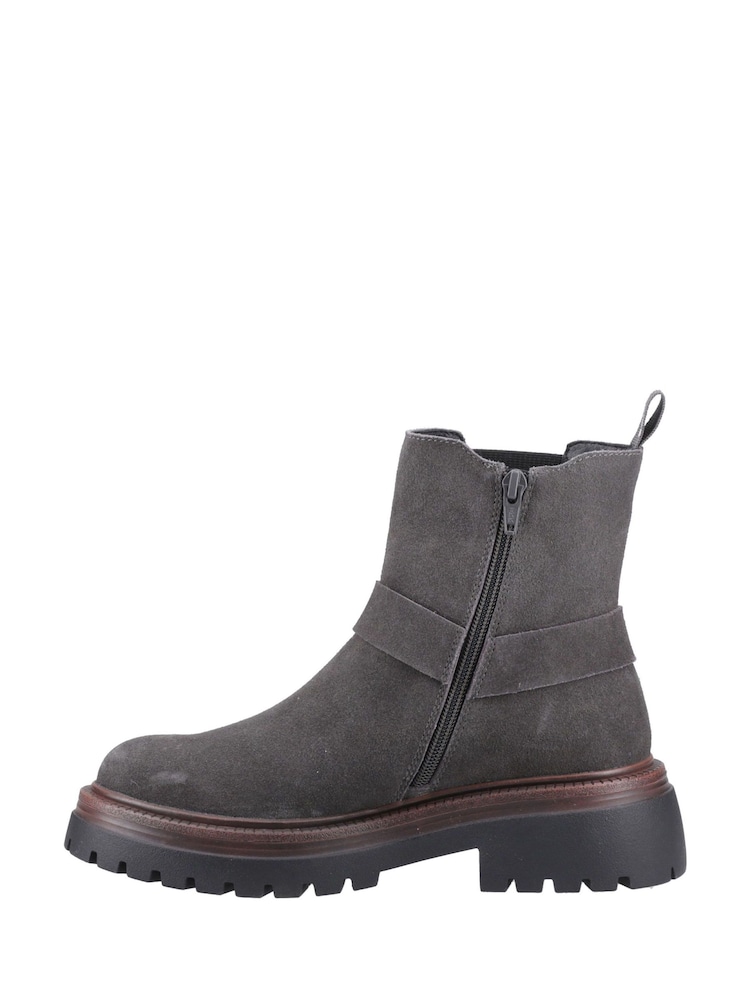 Hush Puppies Grey Raye Buckle Suede Boots - Image 2 of 4 Hush Puppies Grey Raye Buckle Suede Boots - Image 2 of 4