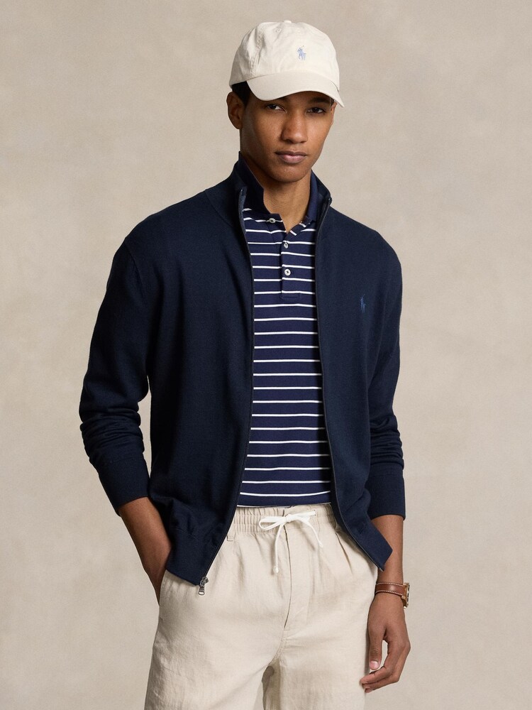 Polo Ralph Lauren Navy Blue Cotton Full-Zip Sweater - Image 1 of 4