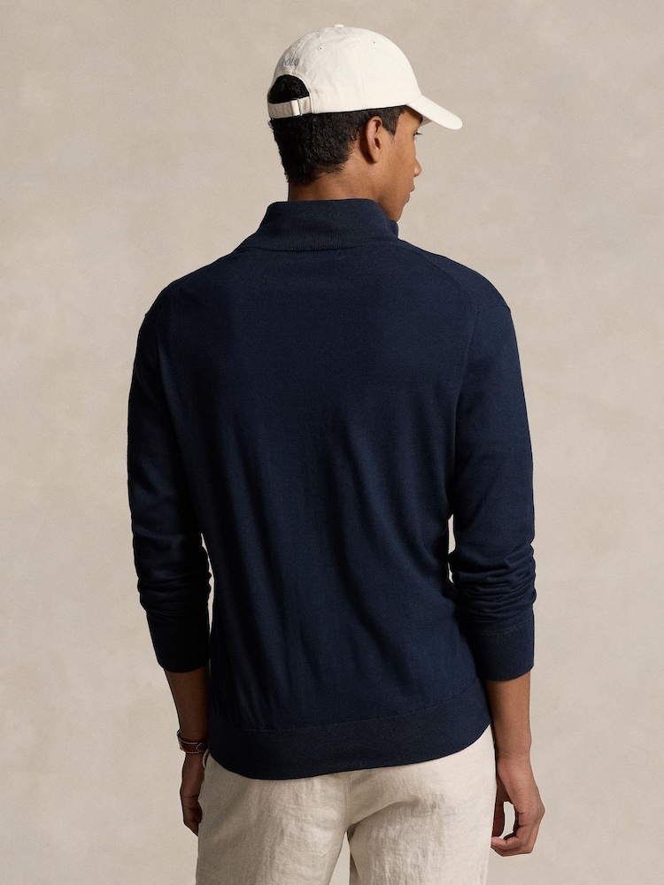 Polo Ralph Lauren Navy Blue Cotton Full-Zip Sweater - Image 2 of 4