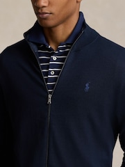 Polo Ralph Lauren Navy Blue Cotton Full-Zip Sweater - Image 4 of 4