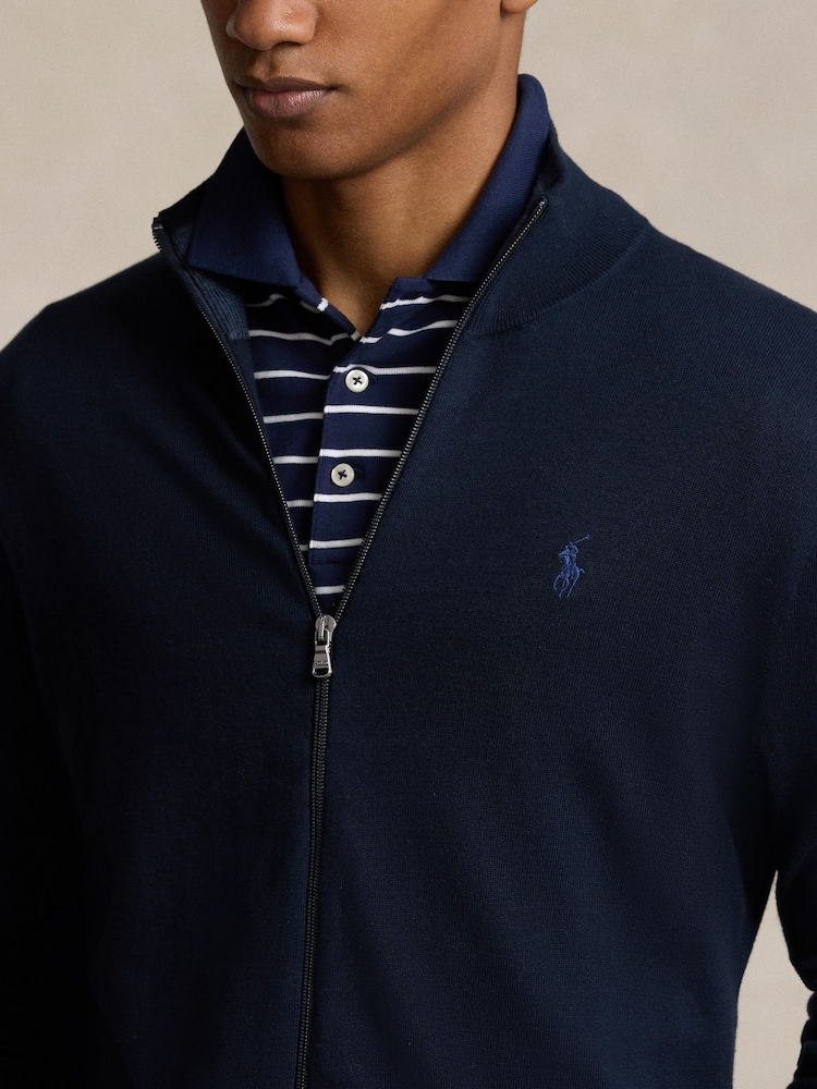 Polo Ralph Lauren Navy Blue Cotton Full-Zip Sweater - Image 4 of 4