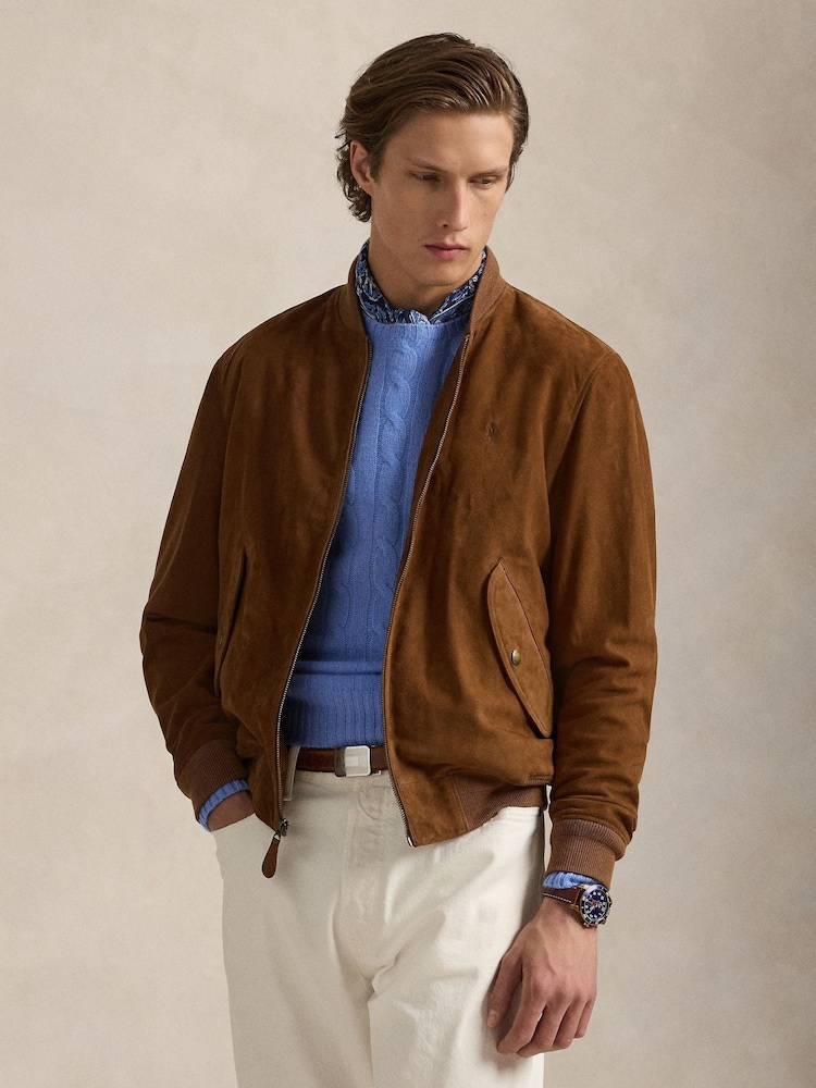 Polo Ralph Lauren Brown Suede Bomber Jacket - Image 1 of 8