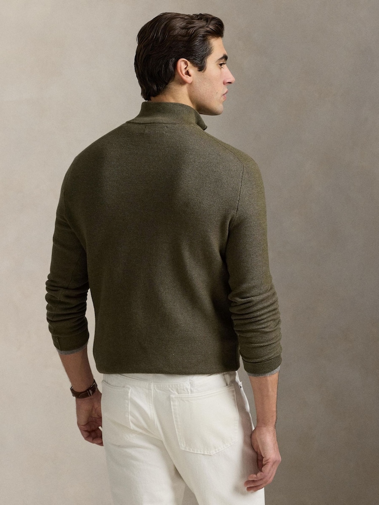 Polo Ralph Lauren Green Polo Ralph Lauren Mesh-Knit Cotton Quarter-Zip Sweater - Image 2 of 4